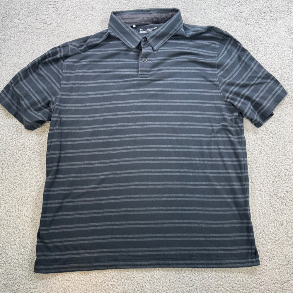 Under Armour Men's HeatGear Polo Shirt Size XXL Striped Short Sleeve Loose‎ Fit